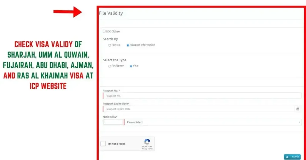 Check Visa Validy of Sharjah, Umm Al Quwain, Fujairah, Abu Dhabi, Ajman, and Ras Al Khaimah Visa at ICP website